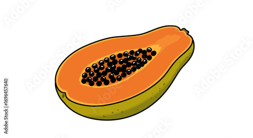 A sliced papaya fruit tropical fruit healthy food orange color seeds exotic fruit tasty fruit illustration on transparent background
