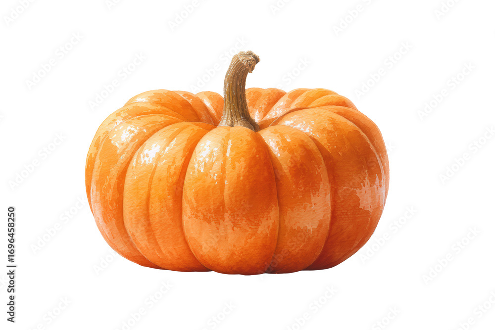 Obraz premium Watercolor halloween ripe pumpkin isolated on transparent background with natural stem