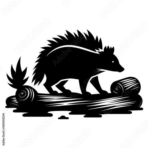 silhouette, graphic, mammal, quill, illustration, animal, black, nature, vector, wildlife, forest, porcupine, timberland, white, prickly, creature, rodent, design, icon, drawing, isolated, cute, symbo
