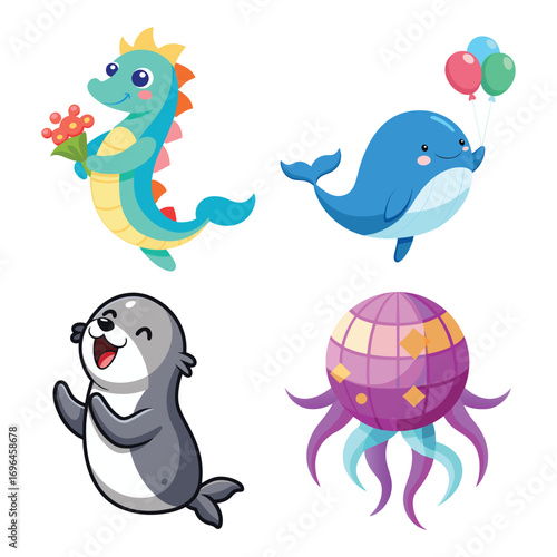 set of funny cartoon animals