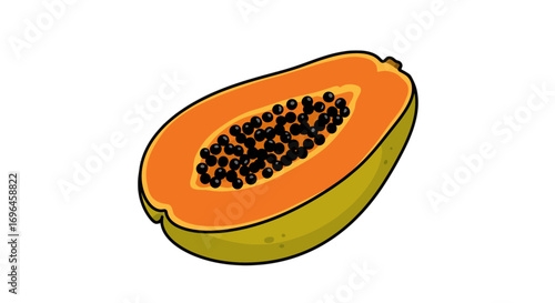 Fresh papaya fruit tropical food healthy diet nutrition vitamins juicy orange seeds delicious slice half cut on transparent background