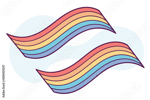 Colorful Rainbow Ribbons Illustration with Pastel Shade Sky for Graphic Design Projects and Creative Content Creation