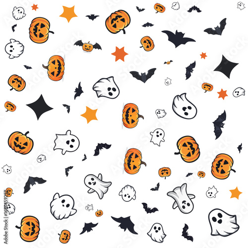 Conjunto de ícones de Halloween, abóbora, fantasma, morcego, outline preto