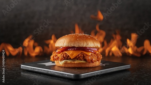 Tasty fiery chicken sandwic...