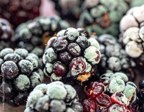 spoiled blackberries covered with mold