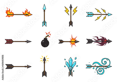 Collection of cartoon elemental arrows