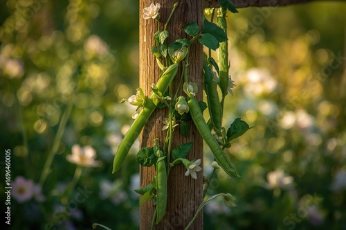 Peas climbing a support in ...