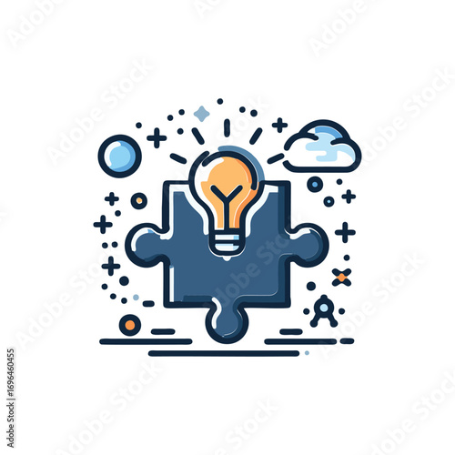 Puzzle piece with light bulb symbolizing ideas and creativity