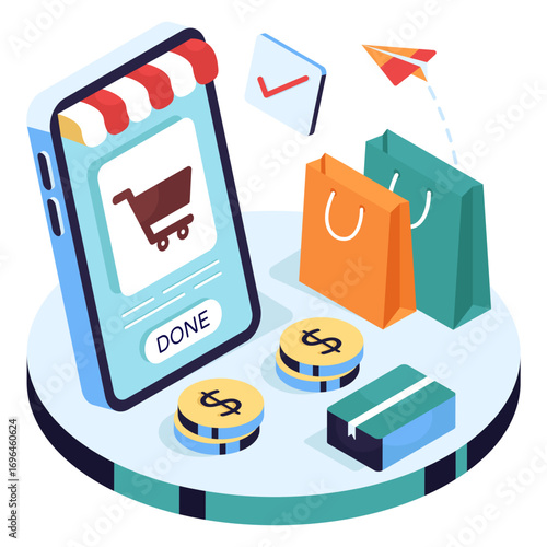 A beautiful design illustration of mobile shopping done