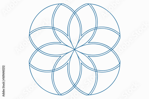 Minimalist Flower of Life Design with Blue Lines on White Background for Modern Creative Projects