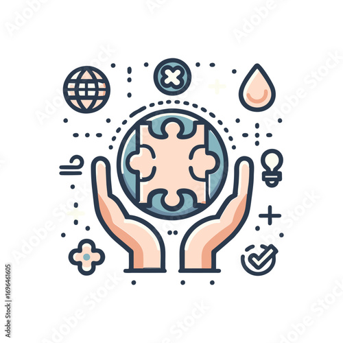 Hands holding a puzzle piece symbolizing unity and care