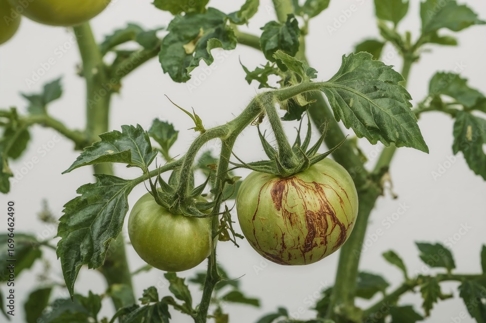 Fototapeta premium Young tomato seedlings harmed by thrips infestation
