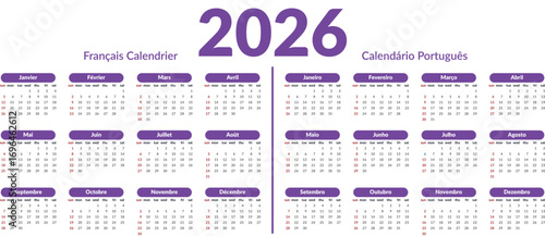 2026 Calendar in French and Portuguese