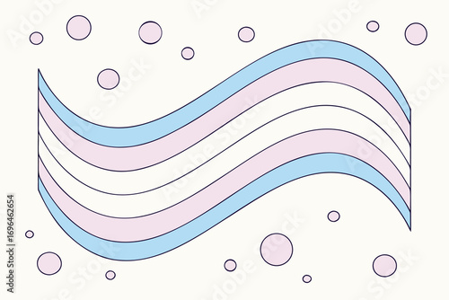 Transgender Pride Flag Wavy Design with Pastel Colors and Bubbles Illustration for Diversity and Inclusion Projects