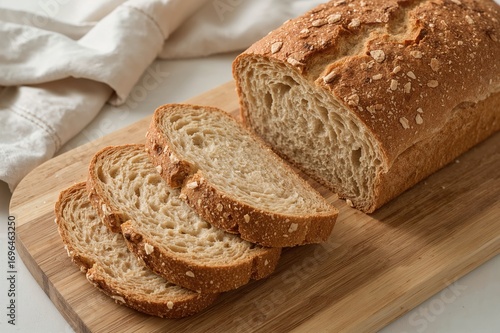 Slicing a loaf on a wooden ...