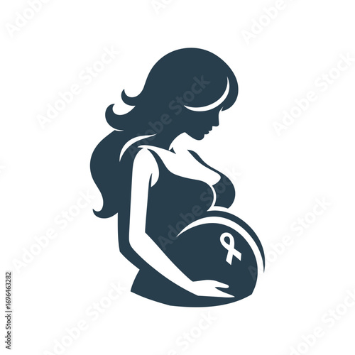 Silhouette of Pregnant Woman with Awareness Ribbon