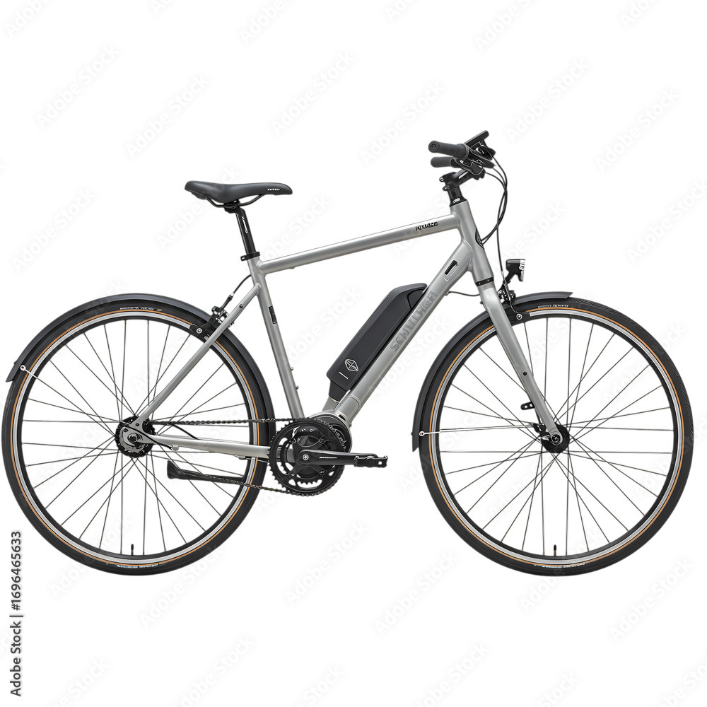 Obraz premium Sleek Silver Electric Bicycle Side Profile isolated on transparent background