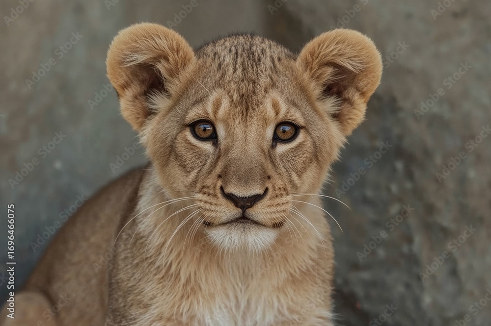 Fototapeta premium Young lion at the wildlife sanctuary is part of a dedicated conservation initiative committed to protecting the future of the African lion.