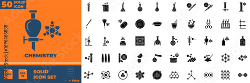 Chemistry Solid Icon Set.