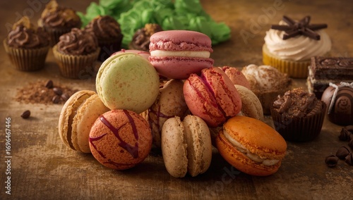 Vibrant pastel macarons dis...