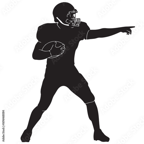 Football Player Silhouette Holding Ball Pointing