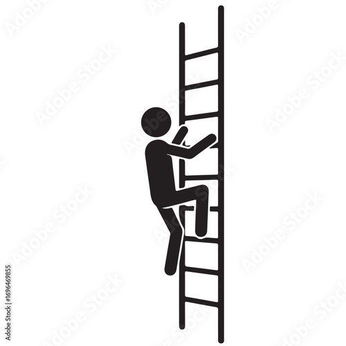 Black Silhouette Icon of a Person Climbing a Ladder Representing Progress and Ambition