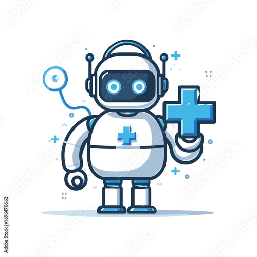 Friendly robot holding a medical cross symbol (3)