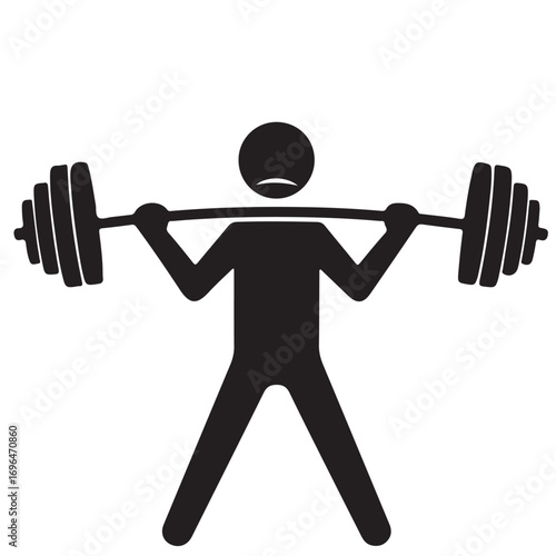 Black Silhouette of a Person with a Sad Face Struggling to Lift a Heavy Barbell