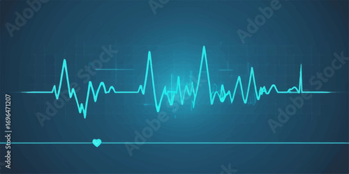A healthy green heartbeat cardiogram illustrates the rhythmic pulse on a medical monitor