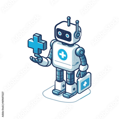 Friendly healthcare robot offering assistance in a clinic