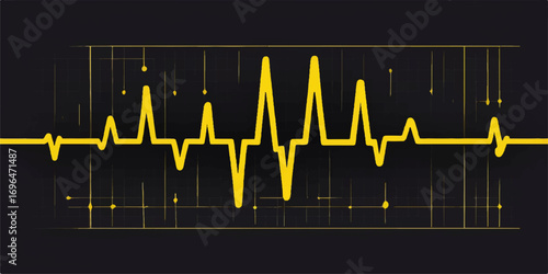 A vibrant green EKG line illustrates a cardiogram pulse, creating a visual heartbeat on a medical monitor