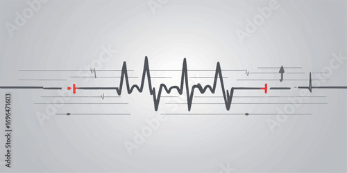 Abstract vector illustration of a medical cardiogram with a red heartbeat line on a dark background