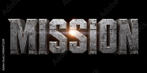 Mission Font. Secret Mission in 3D Silver Metallic Style Editable Font Effect