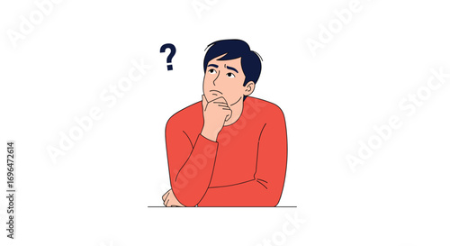 Man pondering deeply with a question mark above his head seeking answers and solutions