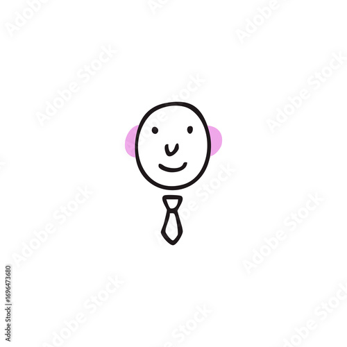 Simple black line drawing of a smiling emoticon with closed eyes and a small green heart
