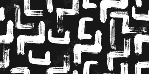 Vector seamless wallpaper pattern with irregular maze structure, handdrawn collage design, and wool-inspired weave textures. Random geometric smear strokes give it a bold vintage pop aesthetic.