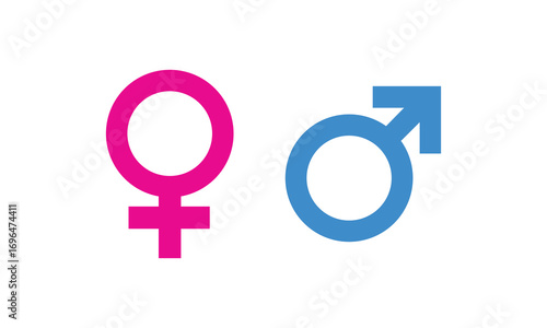 Minimalistic male and female gender symbols in blue and pink, representing sex, gender identity, equality, biology, and relationships. Perfect for education, healthcare, and infographic design use.