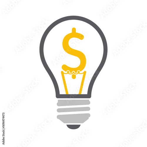 Abstract vector icon of a lightbulb with a dollar sign inside, signifying financial ideas and innovation.