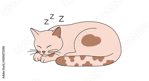 Adorable feline napping peacefully in a cozy curl with zzz symbols overhead