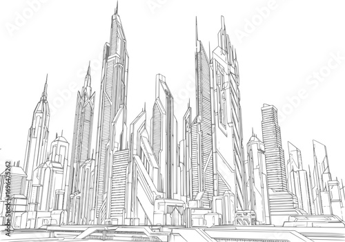 Futuristic Cityscape Sketch