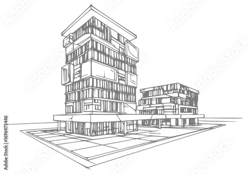 Modern Architectural Line Art of City Buildings