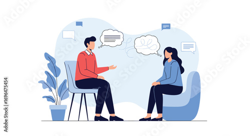 Professional therapeutic conversation offering support and understanding between two individuals seeking guidance and well being
