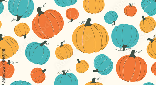 A cheerful assortment of pumpkins for autumn decorations and fall harvest celebrations