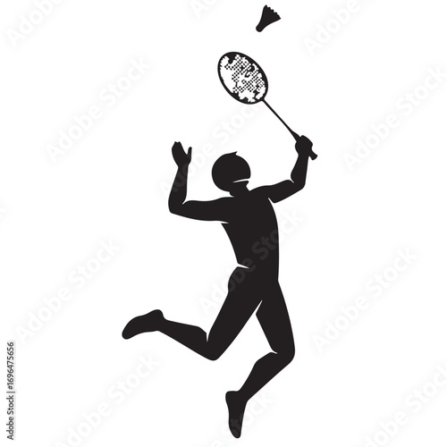 Dynamic Badminton Player Silhouette Jumping to Smash Shuttlecock