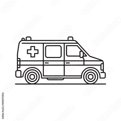 Ambulance Emergency Vehicle Line Art Illustration for Medical Assistance and Transportation Services in Health Crisis Situations