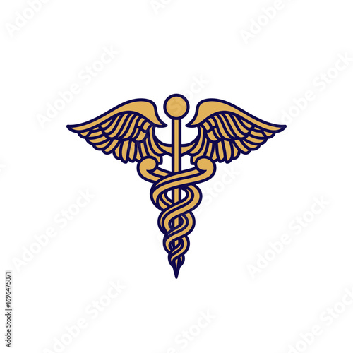 Intricate Medical Research App Icon in Gold and Blue