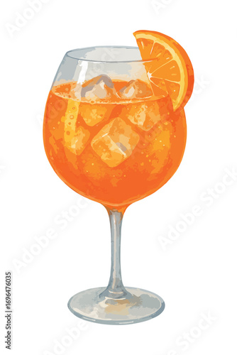 Classic Aperol Spritz watercolor illustration. Vector isolated on white background.