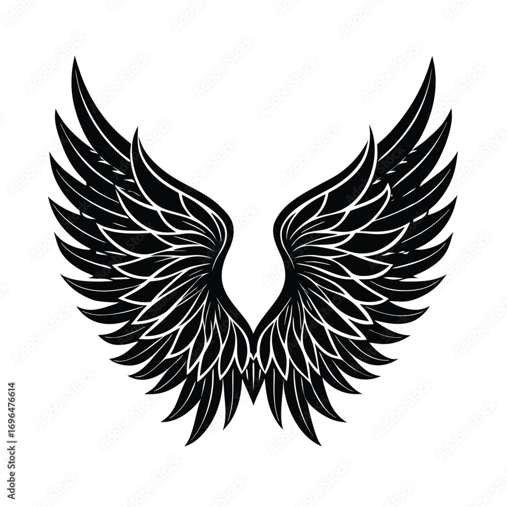 Fototapeta premium Black Winged Symbol on White Isolated Background wings