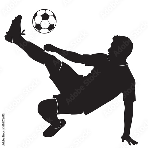 Dynamic Soccer Player Silhouette Performing Overhead Kick