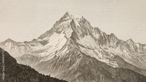 Vintage Photograph of a Snow-Capped Peak in the Alps, 1842 Edition by W. H. Bartlett and E. Benjamin